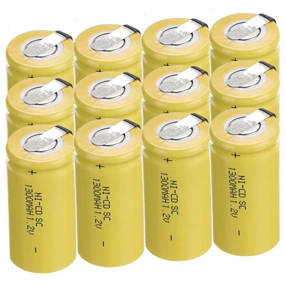 Самая низкая цена 12 шт аккумулятор SC 1 2 v батареи перезаряжаемые 1300 mAh nicd Батарея