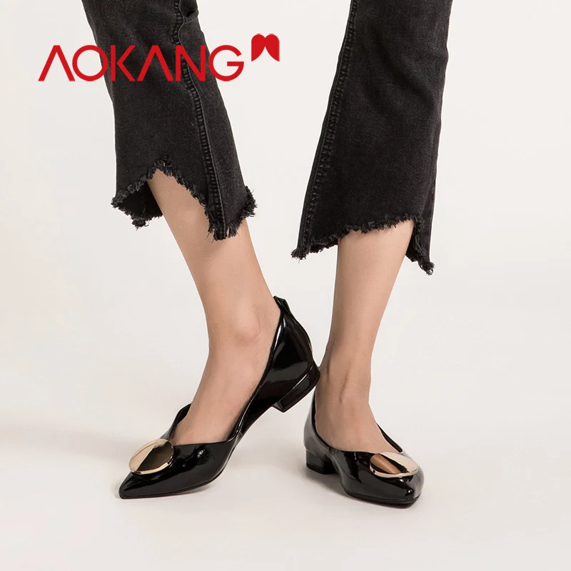AOKANG/Новая Летняя женская обувь лоферы на плоской подошве с острым носком из