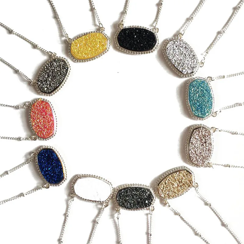 16 вариантов Смола Drusy Druzy Кулон ожерелье совпадающие модные геометрические