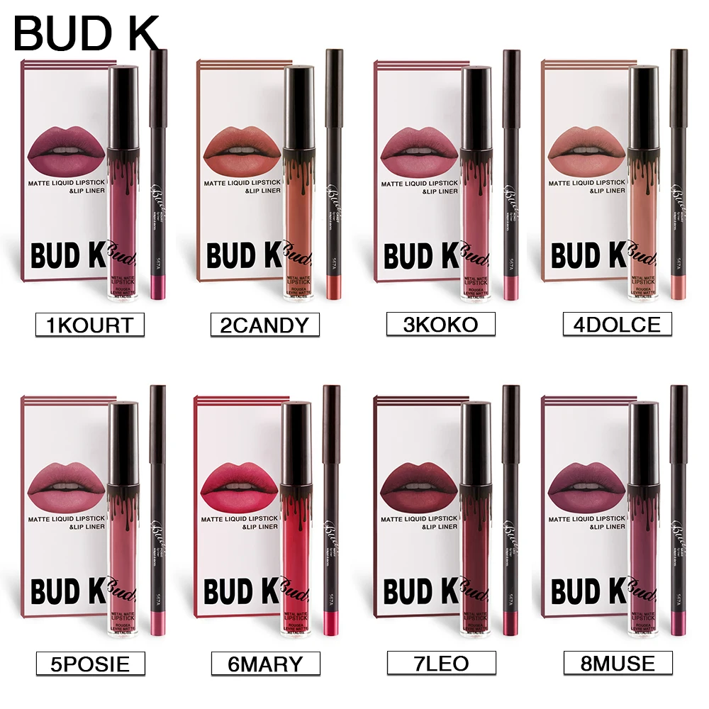 Матовая жидкая помада для губ BUD K 2018 макияжа + карандаш водостойкая стойкая kilie 16