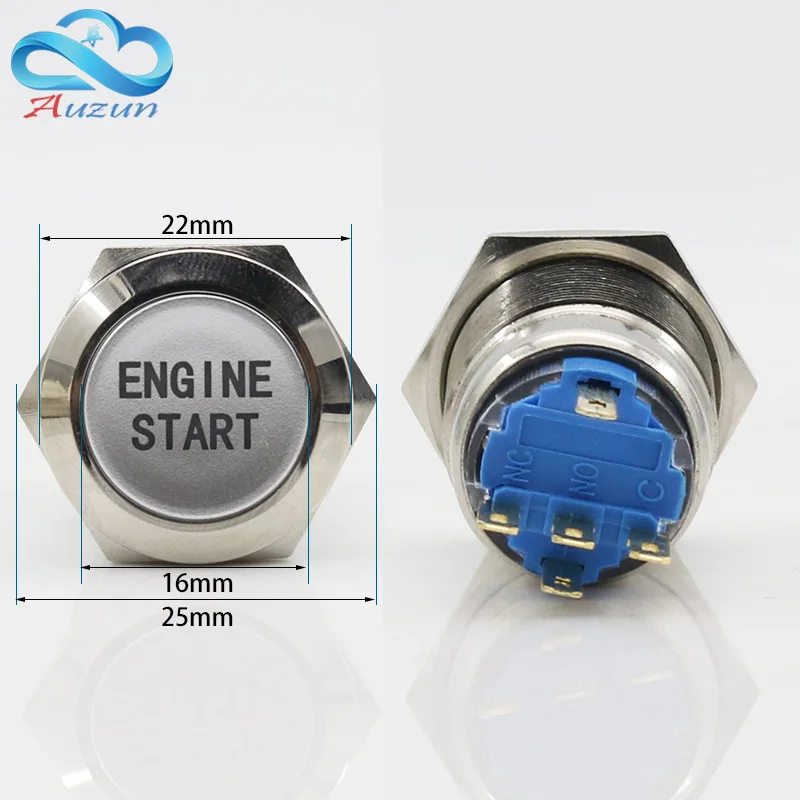 19MM Self-Locking Metal Button Switch Engine Start Power Source 3A Current Copper Plated Nickel Waterproof Can Be Customized |