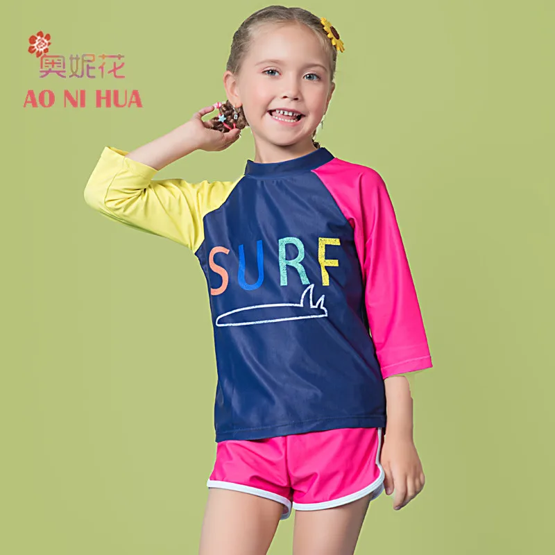 

AONIHUA Designer 2017 New Patchwork Professional Two piece Swimsuit for Girls kids Children swimwear summer baby bathing suit