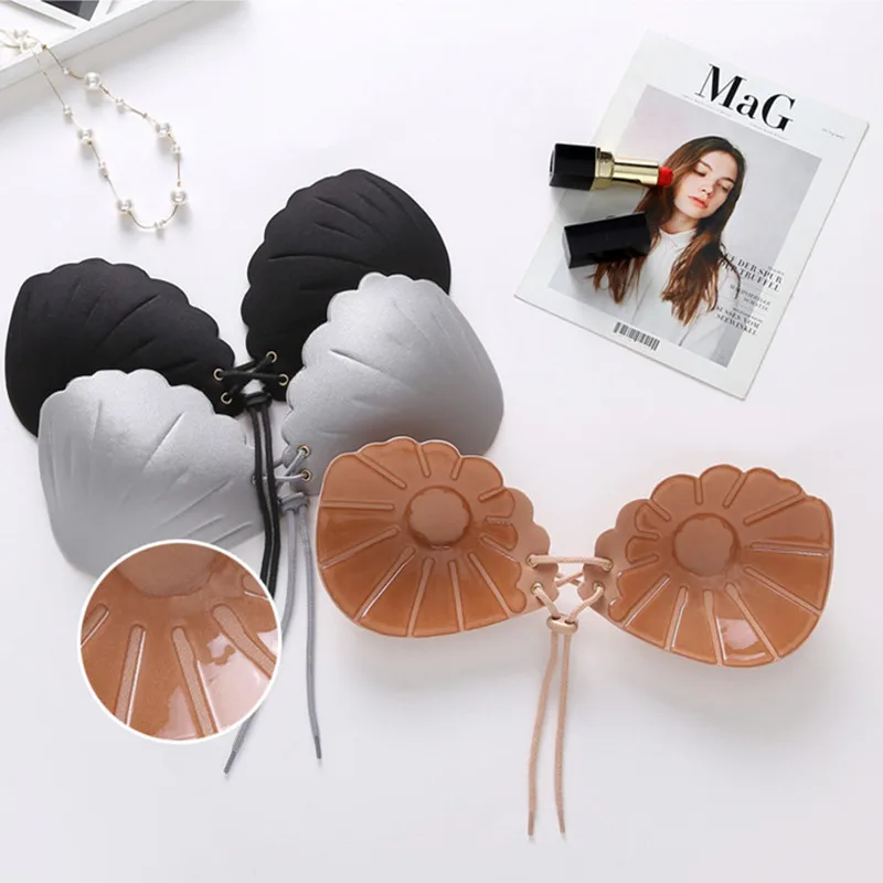 100 pcs / lot Adhesive Invisible Silicone Gel Bra Push Up Bra with Adjustable Transparent Straps for Women