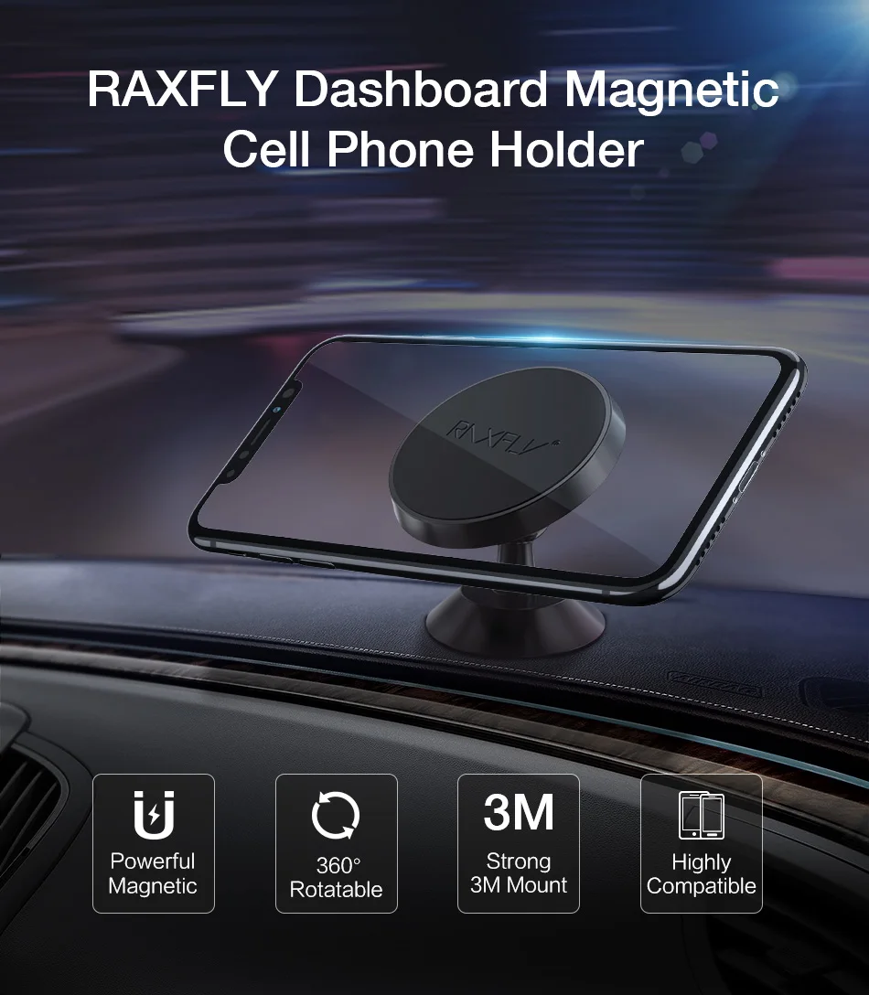 RAXFLY, магнитный держатель для телефона в машину, 360 вращение, универсальный автомобильный держатель, крепкий магнит, подставка для телефона, подставка для iPhone, samsung держатель для телефона в машину