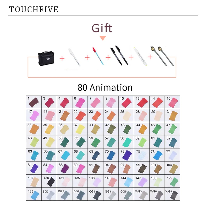 TouchFIVE 30/40/60/80 Цвет маркеры манга рисунок Маркеры Ручка на спиртовой основе эскиз жирной двойной кисть товары для рукоделия - Цвет: 80 ANIMATION