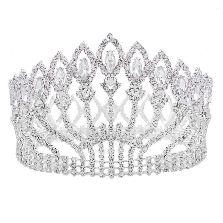 Silver white Роскошный сверкающий кристалл барокко Королева Король свадебная тиара Корона театрализованный диадема на выпускной вечер головной убор Свадебные украшения для волос аксессуары - Окраска металла: Silver white