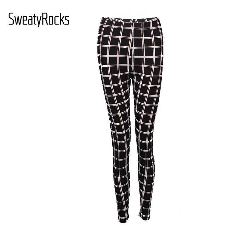 SweatyRocks, леггинсы в клетку с широкой талией, уличная одежда, леггинсы для тренировок с высокой талией,, осенние женские повседневные обтягивающие штаны и брюки