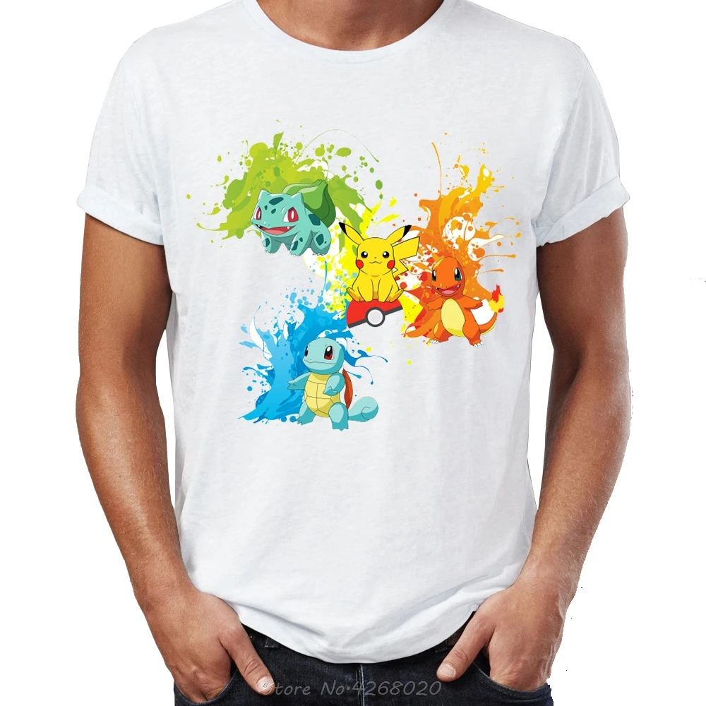 Мужская футболка Pokemon Starters Pikachu Pichu Charmander Squirtle And Bulbasaur, игровая футболка с надписью Gamer, футболки, топы, Harajuku, уличная одежда