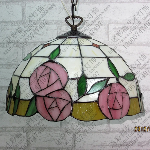12inch European Tiffany rose Stained Glass Lampshade Table Lamp Country Style Bedside E27 110-240V | Освещение