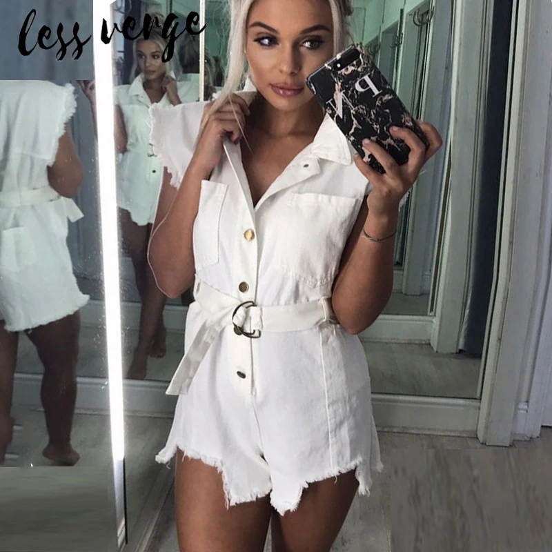 Женский короткий джинсовый комбинезон Lessverge летний пикантный с высокой талией