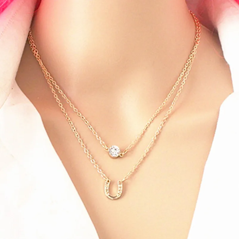 Ожерелье на цепочке стразы U многослойные цепочки чокеры ожерелье с золотым