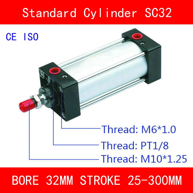

CE ISO SC32 Standard Air Cylinders Magnet Valve Bore 32mm Strock 25 to 300mm Stroke Single Rod Double Acting Pneumatic Cylinder