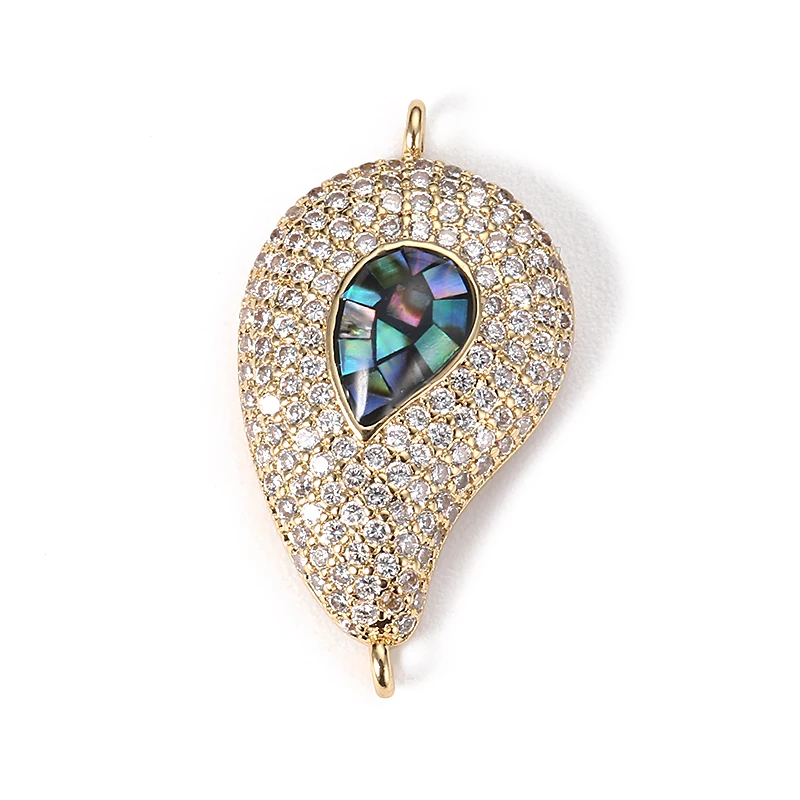 25*14mm Micro Pave CZ Luxury Natural Abalone Shell Craft Jewelry Drop-shape Charm bracelet connector for DIY Accessories | Украшения и