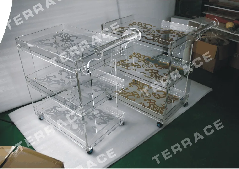 (Бесплатная доставка в Кувейт) rolling прозрачный акриловый пищевой тележки lucite perspex