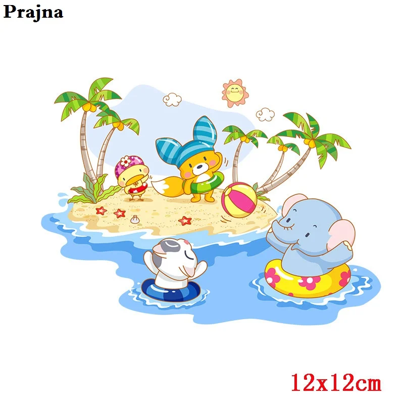 Prajna Мультяшные животные железные на тепло передачи коала кошка сова Жираф Наклейки с изображениями собак на одежду для детей футболки милые животные DIY - Цвет: Бежевый