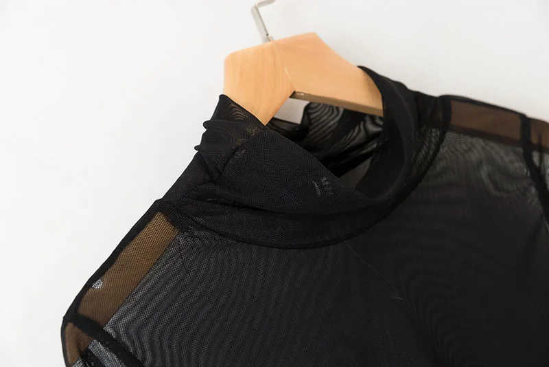 Весна сексуальный комбинезон мода Водолазка комбинезоны женский Черный Боди