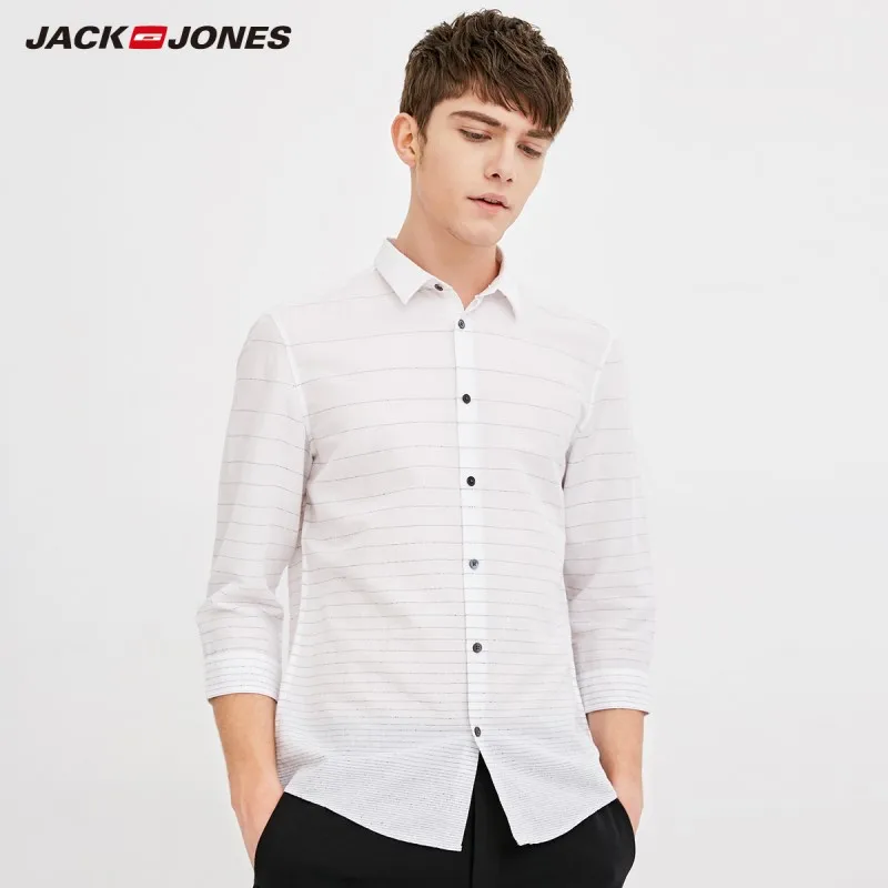 JackJones мужская хлопковая и льняная рубашка прямого кроя в клетку с 3/4 рукавами