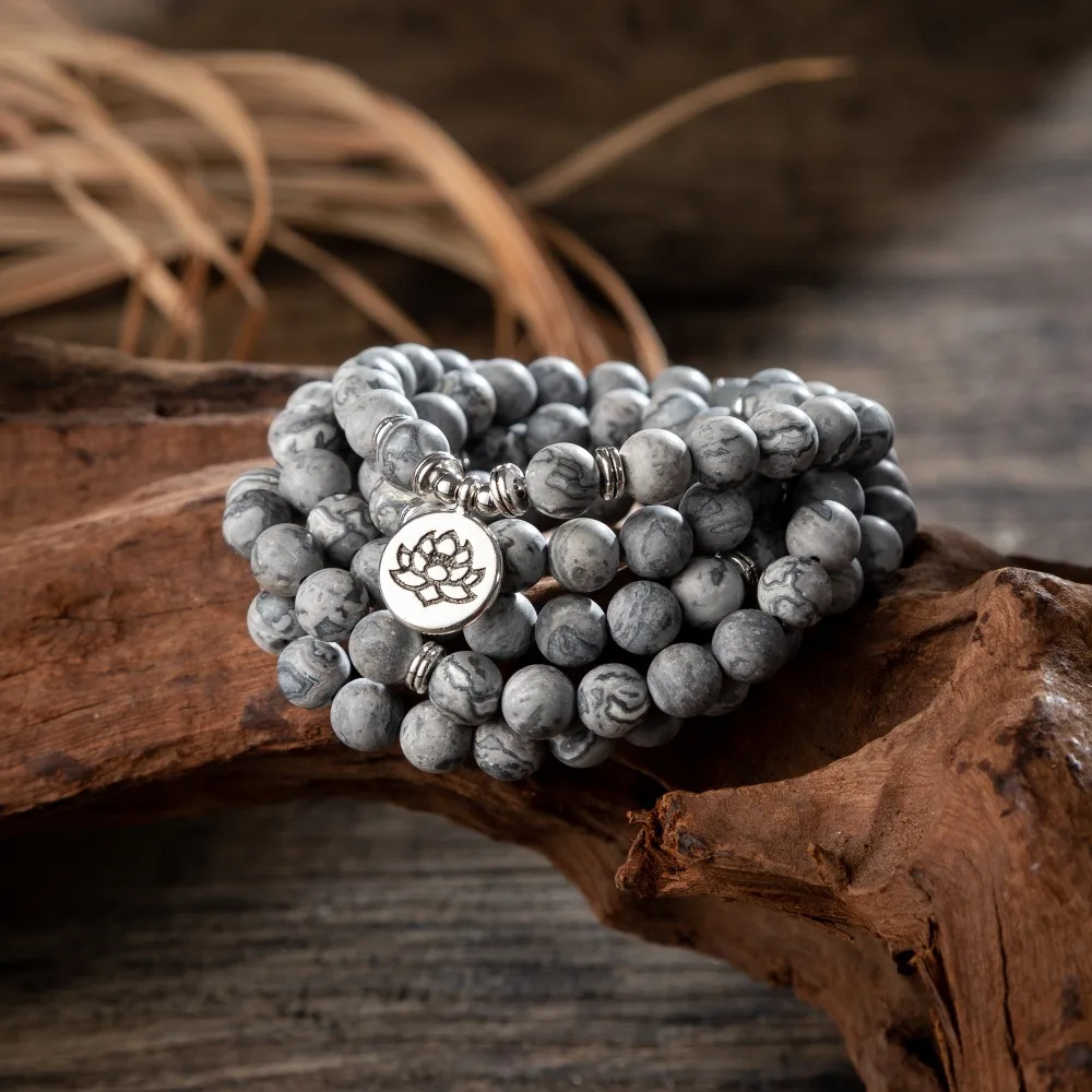 108 браслет из бисера с деревом жизни Будда Лотос Ом медитация астронавт серые