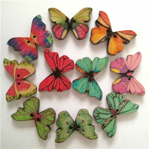 Retro butterfly 50 шт смешанные животные 2 отверстия деревянные пуговицы для скрапбукинга поделки DIY Детские аксессуары для шитья одежды пуговицы украшения - Цвет: Retro butterfly
