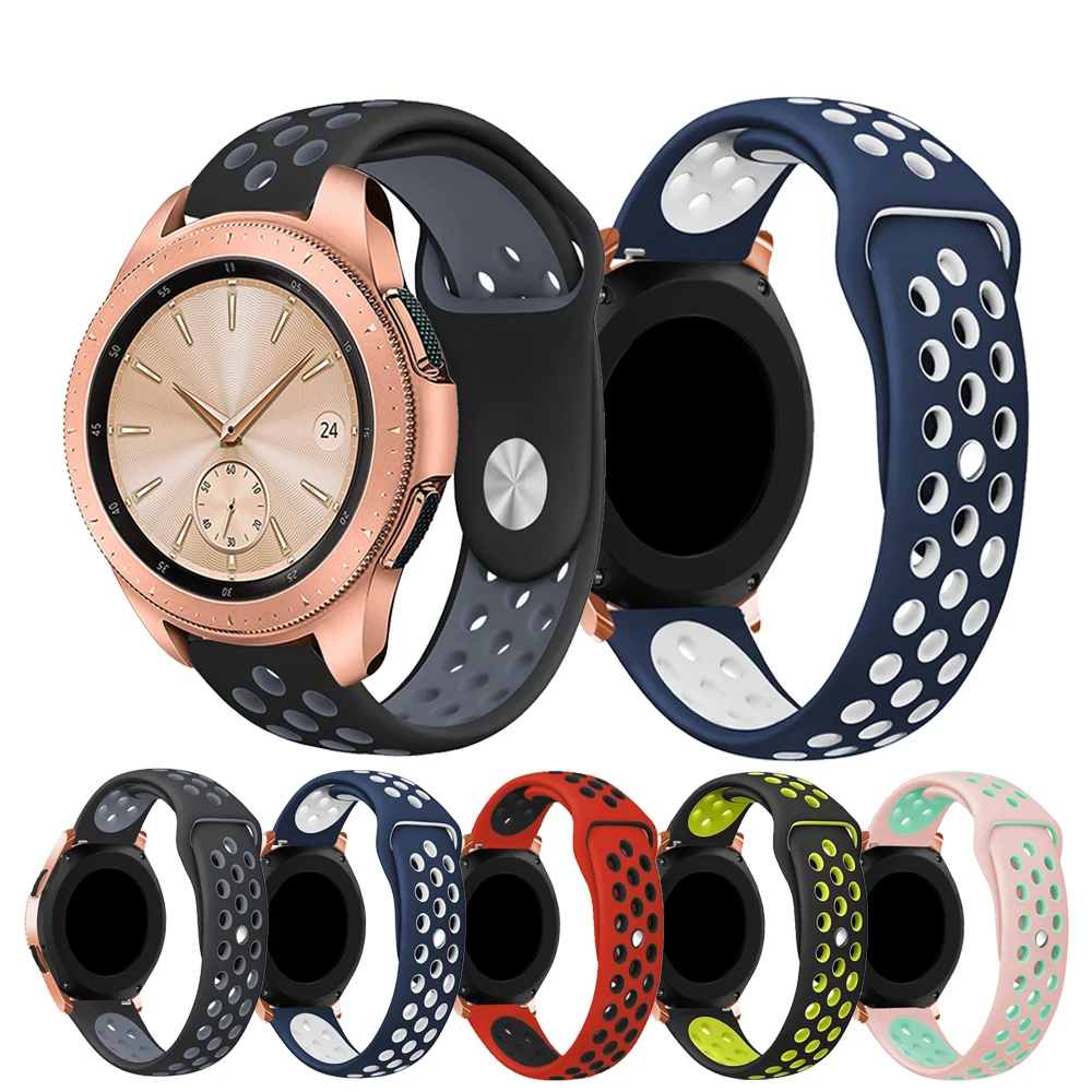 Высококачественный силиконовый ремешок на запястье для samsung Galaxy Watch, Смарт-часы 42 мм, 46 мм, двухцветные резиновые Ремешки для наручных часов с круглым отверстием