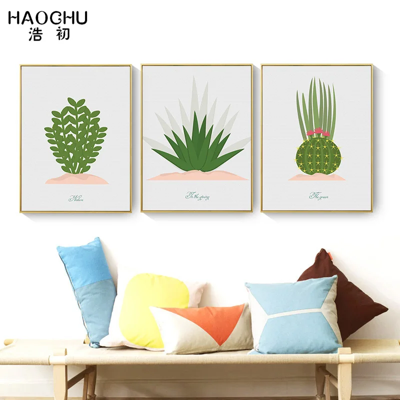 Haochu современный зеленый галерея кактус растение Лист Плакат Спальня украшение