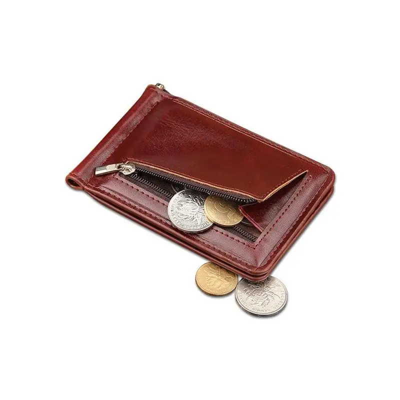 Мужской зажим для денег черный коричневый из искусственной кожи 2 сложения