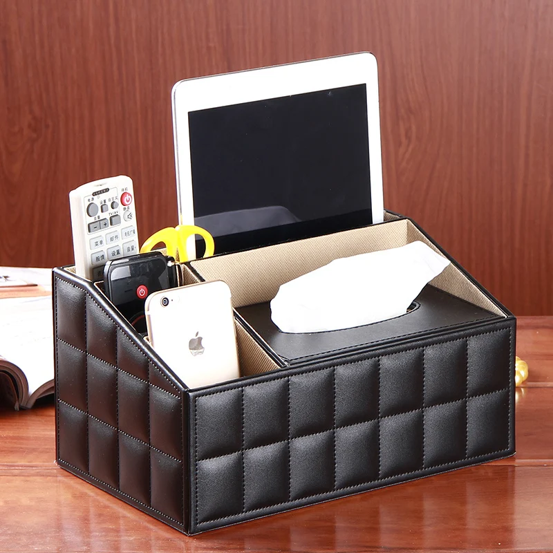 

Fashion Multifunctional PU Tissue Box Desktop Remote Control Storage Box