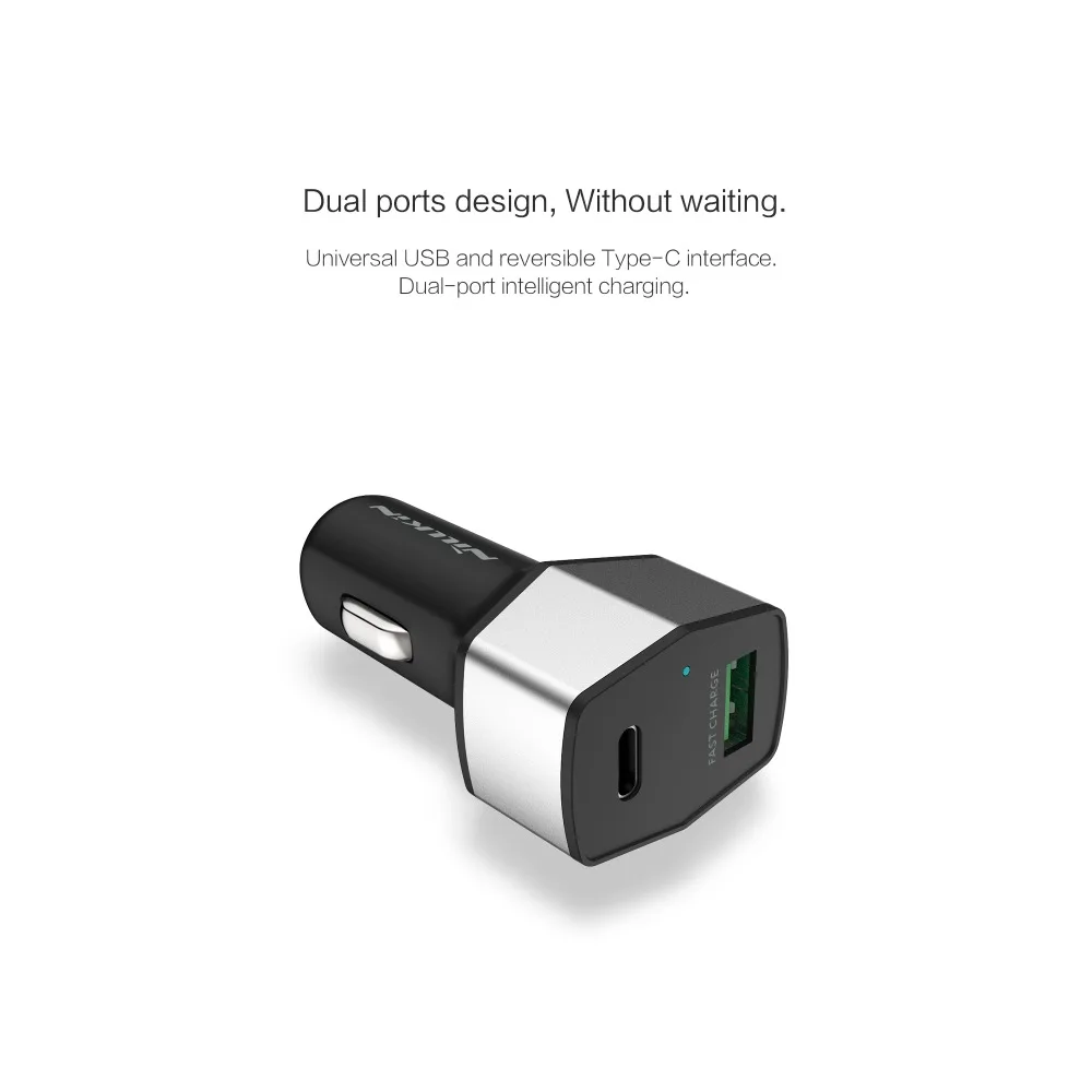 Nillkin 2 порта двойной USB + Type C автомобильное зарядное устройство Быстрая зарядка 3 0