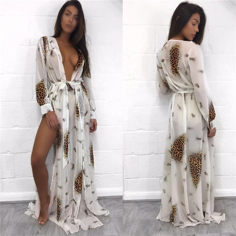 

Vestidos Chiffon Cardigan Summer Women Blouses Lady Sexy Bathing Suit Printing Bikini Swimwear Cover Up Beach Dress Beachwear