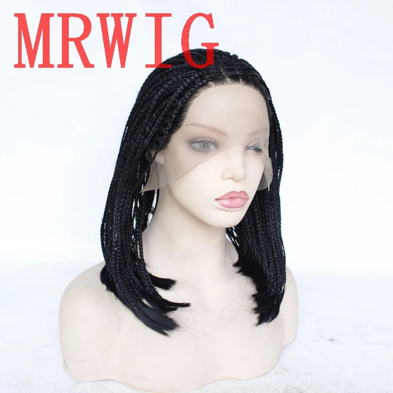 MRWIG средняя часть плетеная коробка Плетеный 12-16in 250% плотность синтетический передний парик шнурка