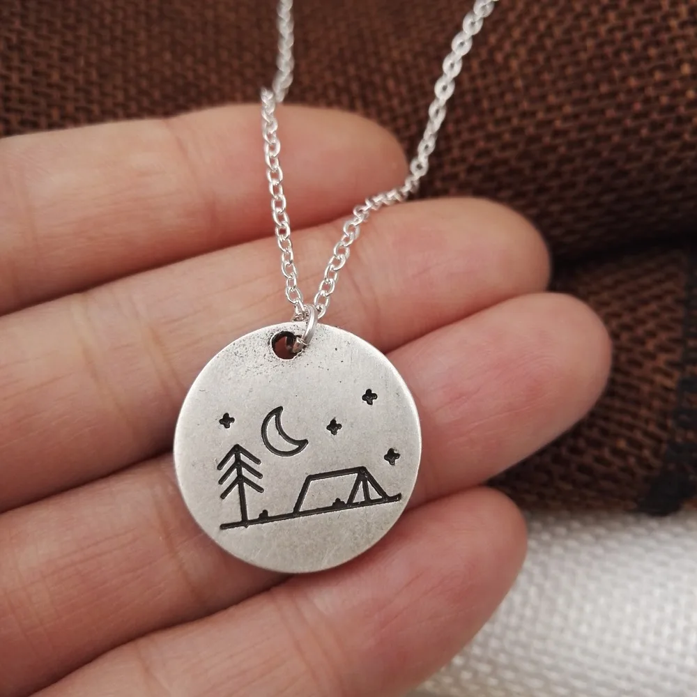 1pcs Lovely Pine Tree house star moon Camping Necklace necklace camping jewelry simple life Outdoor Jewelry Gifts for Campers | Украшения и