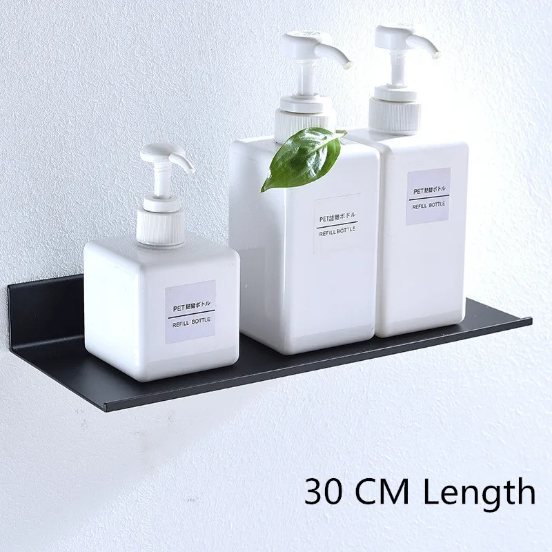 black 30 cm Tuqiu полки для ванной комнаты, настенная кухонная полка, душевая стойка для хранения, аксессуары для ванной комнаты, стойка 30-60 см, длина пространства, алюминий, черный - Цвет: black 30 cm