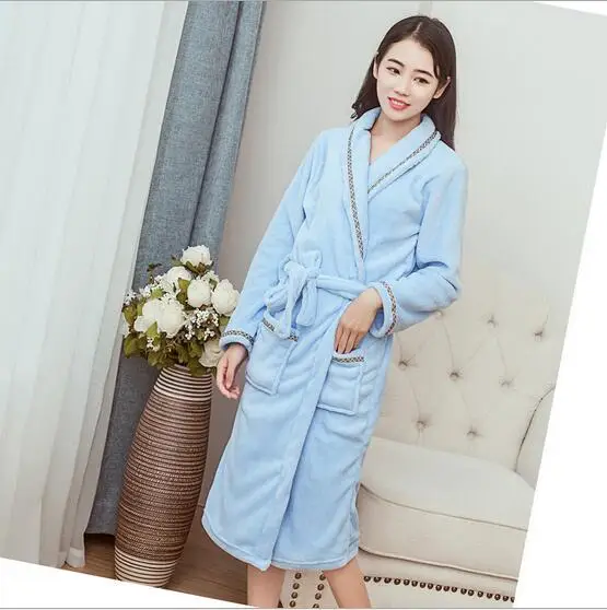 2017 модный фланелевый банный халат с длинным рукавом женский длинный теплый
