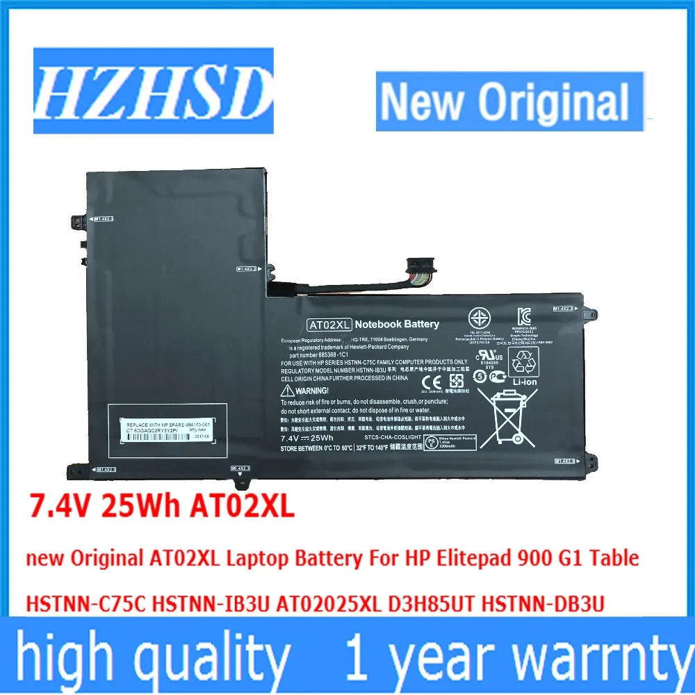 

7.4V 25Wh AT02XL new Original Laptop Battery For HP Elitepad 900 G1 Table HSTNN-C75C HSTNN-IB3U AT02025XL D3H85UT HSTNN-DB3U