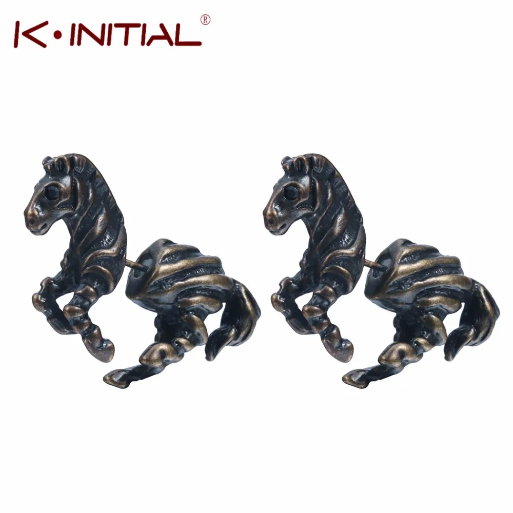 Модные подвески Kinitial милые серьги гвоздики в виде зебры лошади античная бронза