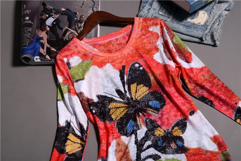 Модная популярная облегающая футболка с двойным принтом бабочки Новое