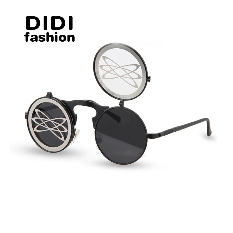 Мужские солнцезащитные очки DIDI SteamPunk готические с круглым зажимом и откидной