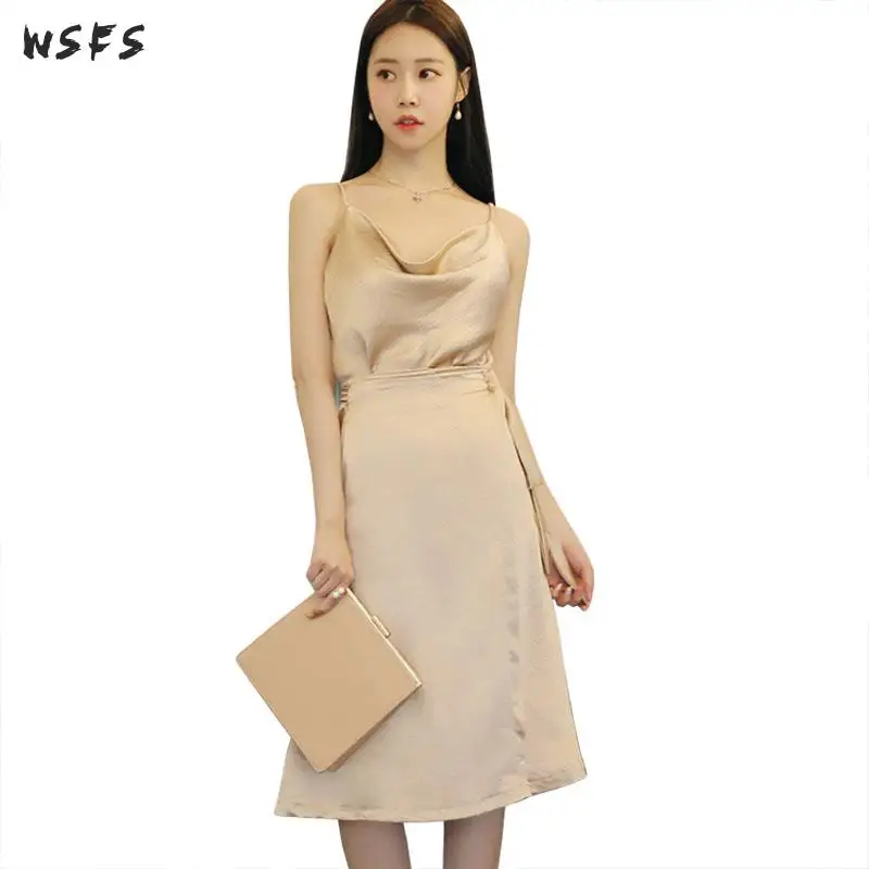 Женский комплект из 2 предметов черные платья миди на тонких бретельках женское