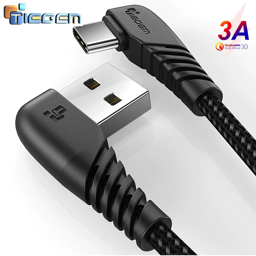 Кабель USB type C TIEGEM 3A 90 градусов для Samsung Galaxy S10 S9 Plus Xiaomi Mi 8 6 MAX 3 LG|Кабели мобильных