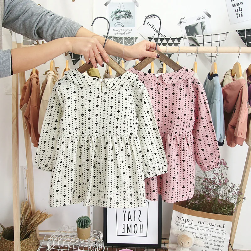 Dulce Amor Kids Dresses For Girls Fashion Spring Summer Long Sleeve Love Heart Print Casual Dress Elegant Clothing | Детская одежда и