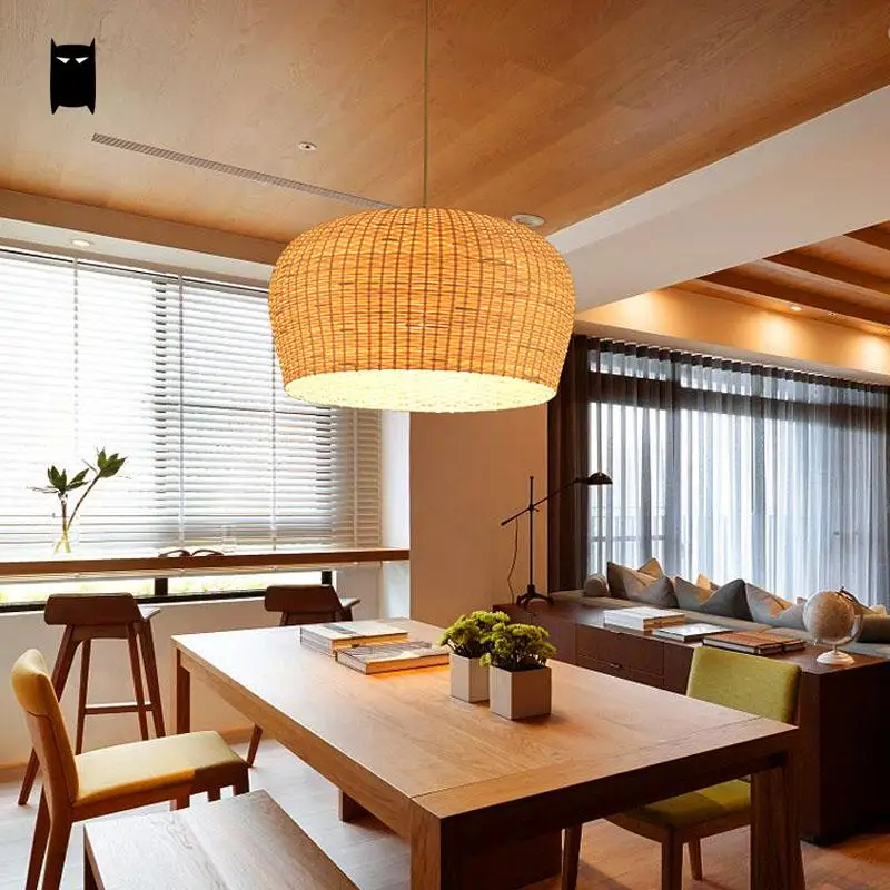 Бамбуковая плетеная Подвесная лампа из ротанга с тенью Азиатский японский