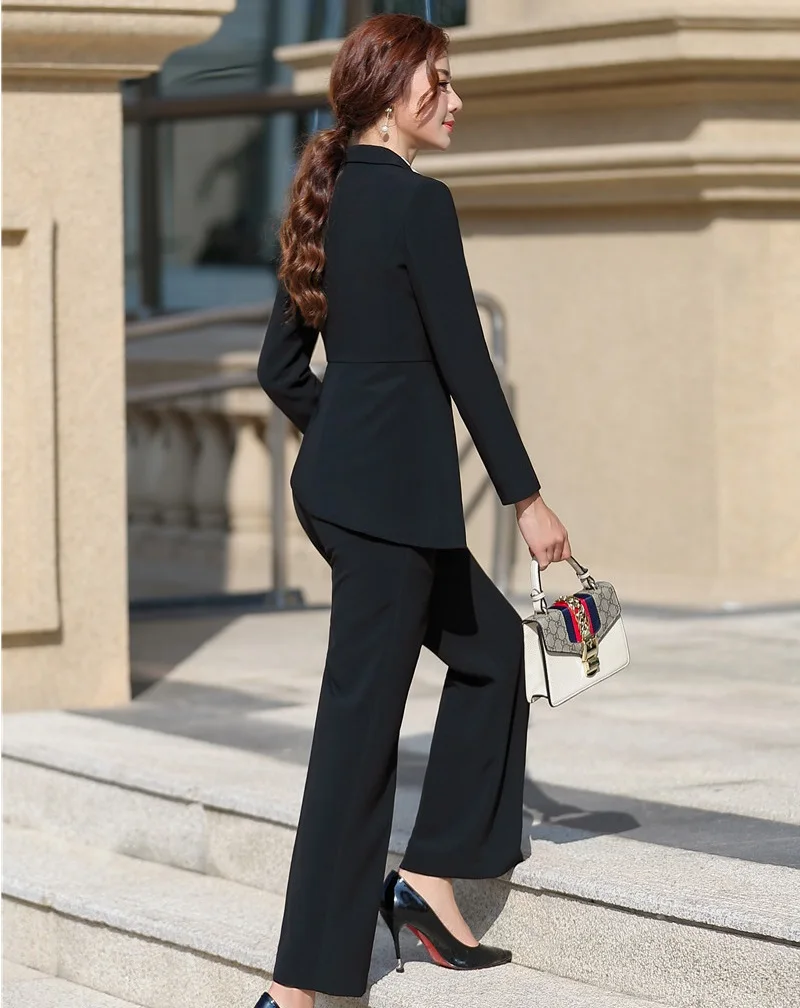 Деловые женские деловые костюмы с асимметричной курткой пальто и брюки для