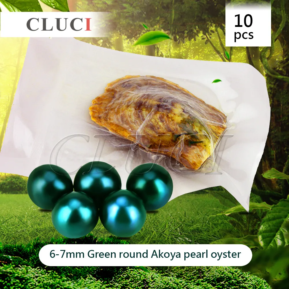 

CLUCI 10pcs 6-7mm Akoya Green colorful Pearls in Oysters with vacuum-packing, Bright Colorful Round for Jewelry Making WP100SB
