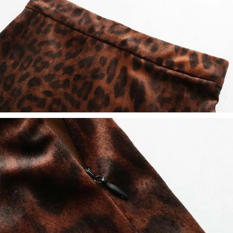 

YNZZU Leopard Print Chic Skirt Women 2019 New Spring Vintage Velvet High Waist Zipper Short Mini Skirts Party Bottom YB269