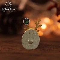 lotus fun real 925 sterling silver natural tourmaline handmade fine jewelry christmas joys cute reindeer brooches best gift