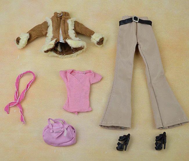 Оригинальная зимняя одежда/коричневое плюшевое пальто розовый топ длинные штаны