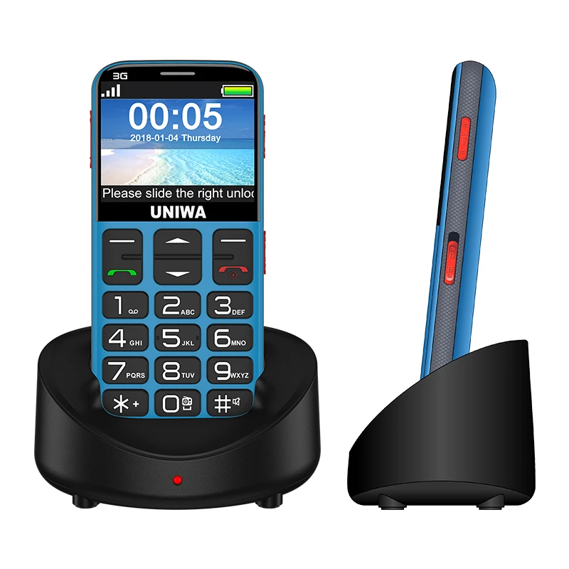 UNIWA V808G, мобильный телефон, 3g, WCAMA, кнопка SOS, 1400 мА/ч, 2,31 дюймовый экран, для пожилых людей, мобильный телефон, фонарик, фонарь, сотовый телефон для пожилых людей - Цвет: Синий