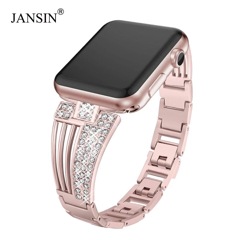 JANSIN женский бриллиантовый ремешок для apple watch серии 5 4 3 2 ремешок для iWatch 38 мм 42 мм 40 мм 44 мм браслет из нержавеющей стали