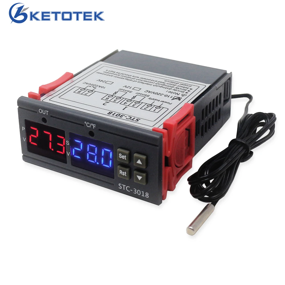 

STC-3018 Digital Temperature Controller 110V 220V C/F Thermostat Regulator 10A Relay Incubator Heating Cooling Control Switch