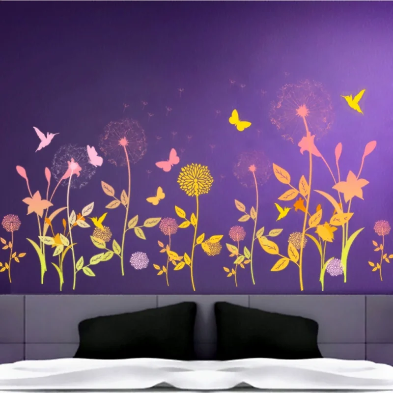 dandelion flower butterfly wall stickers home decor living room bedroom sticker plane decals pvc posters diy mural art | Дом и сад